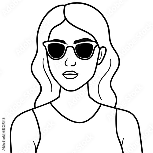  A young lady wears sunglass vector illustration and line art