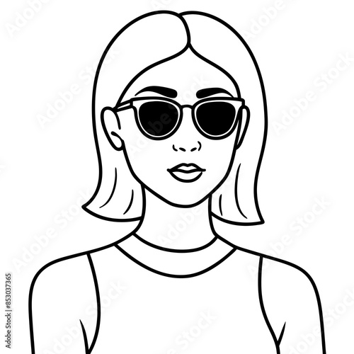  A young lady wears sunglass vector illustration and line art