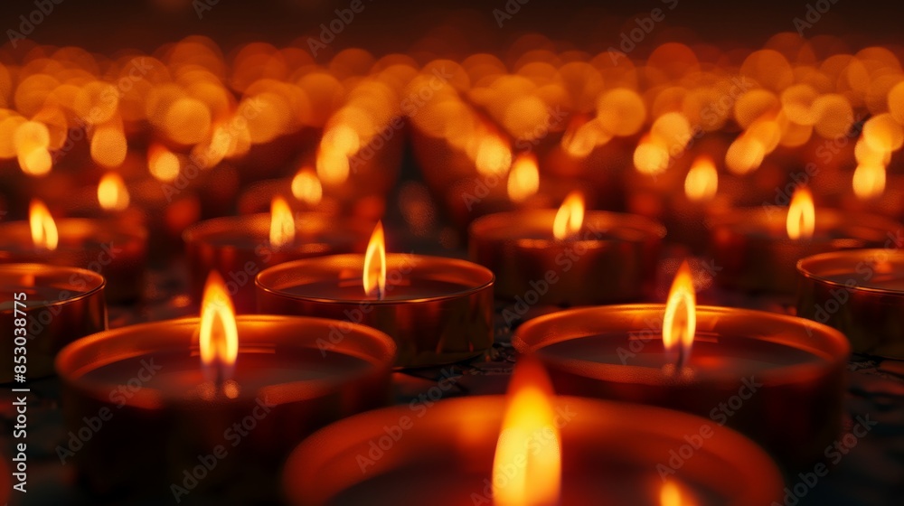 Many candles are lined up in a large row, Happy Thadingyut Many candles are lined up in a large row, Happy Thadingyut