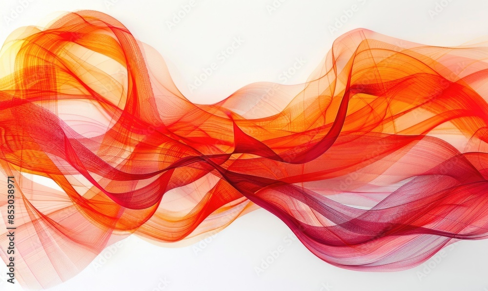 Abstract lines in shades of red and orange, crossing and intertwining on a white background