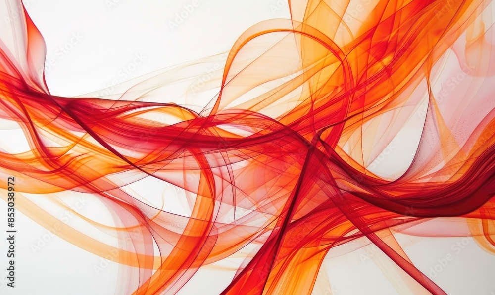 Abstract lines in shades of red and orange, crossing and intertwining on a white background