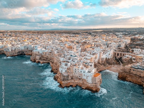 Polignano a Mare, en la Puglia de Italia, vista aérea.  photo