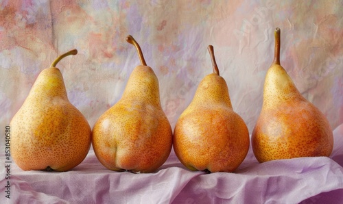 Bosc pears on a pale lavender backdrop photo