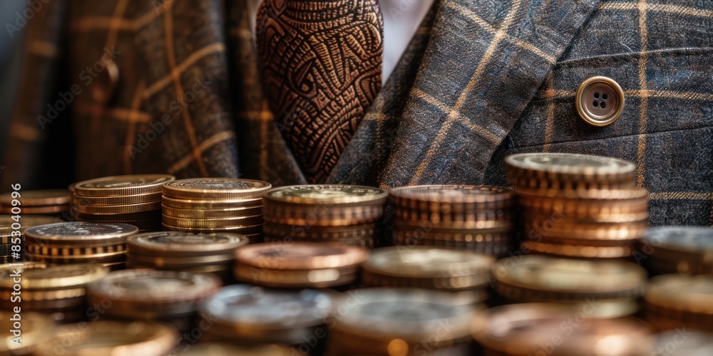Stacks of Coins and a Plaid Suit Stacks of Coins and a Plaid Suit
