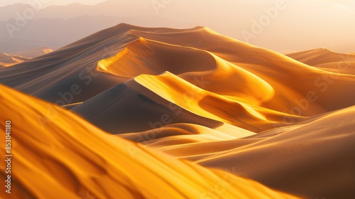 Golden sand dunes under the warm sunlight in a mesmerizing image portraying nature s beauty and tranquility photo