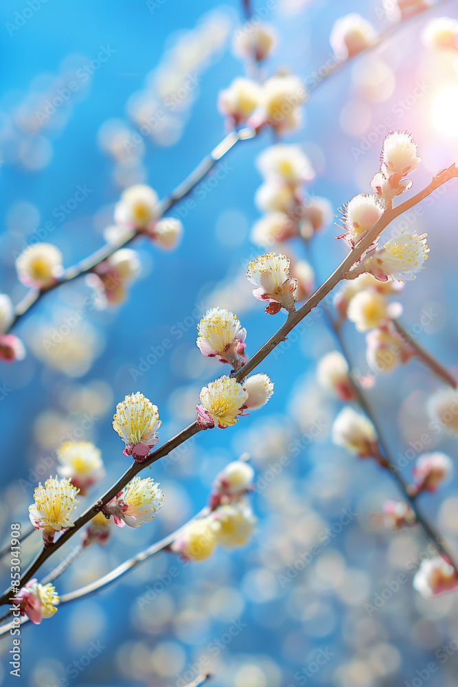 Willow tree blossoms, spring sky background Willow tree blossoms, spring sky background