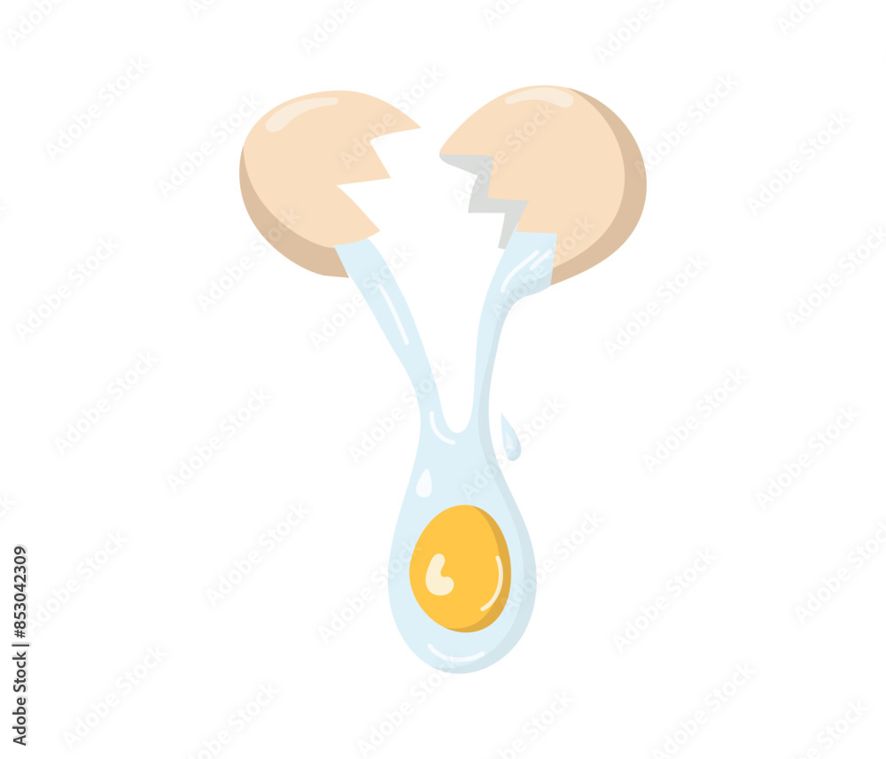 Obraz premium Food. Broken chicken egg, cooking scrambled eggs. World Egg Day. Eggshell. Natural nutrition. Vector illustration, isolated background.