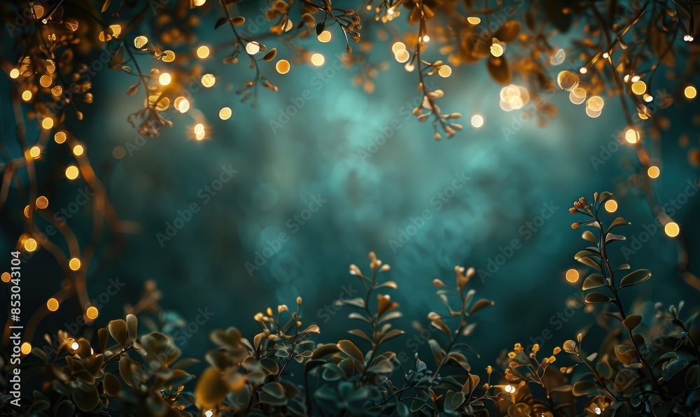 Garland of warm lights on mossy stone background