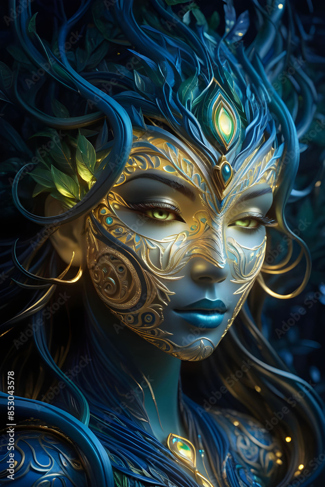close up art portrait of tree - goddess. Fantasy Digital artwork. Ai generated