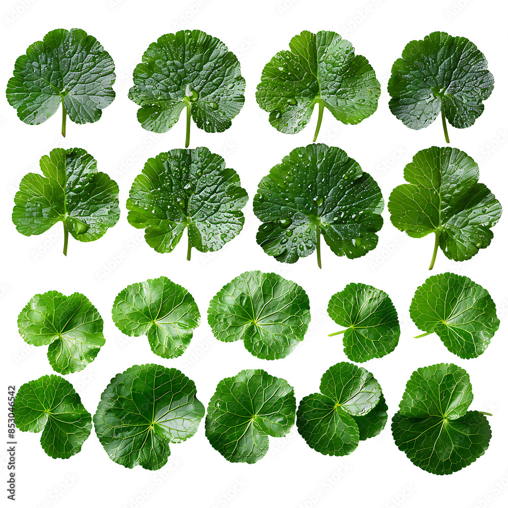 Fresh gotu kola leaves set on a transparent background Fresh gotu kola leaves set on a transparent background