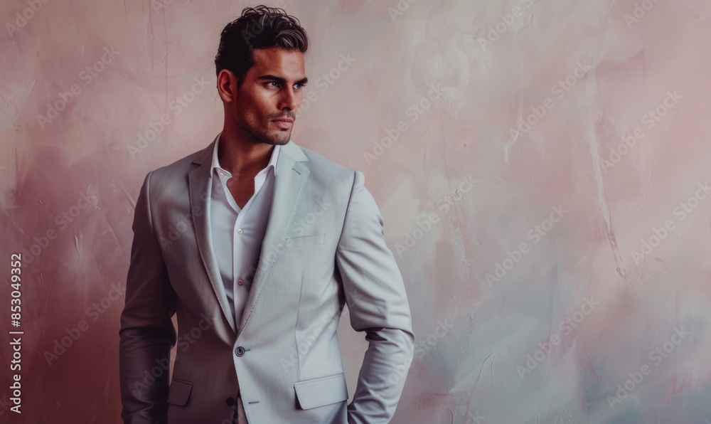 Portrait of a businessman in a light gray suit against a plain white backdrop Portrait of a businessman in a light gray suit against a plain white backdrop