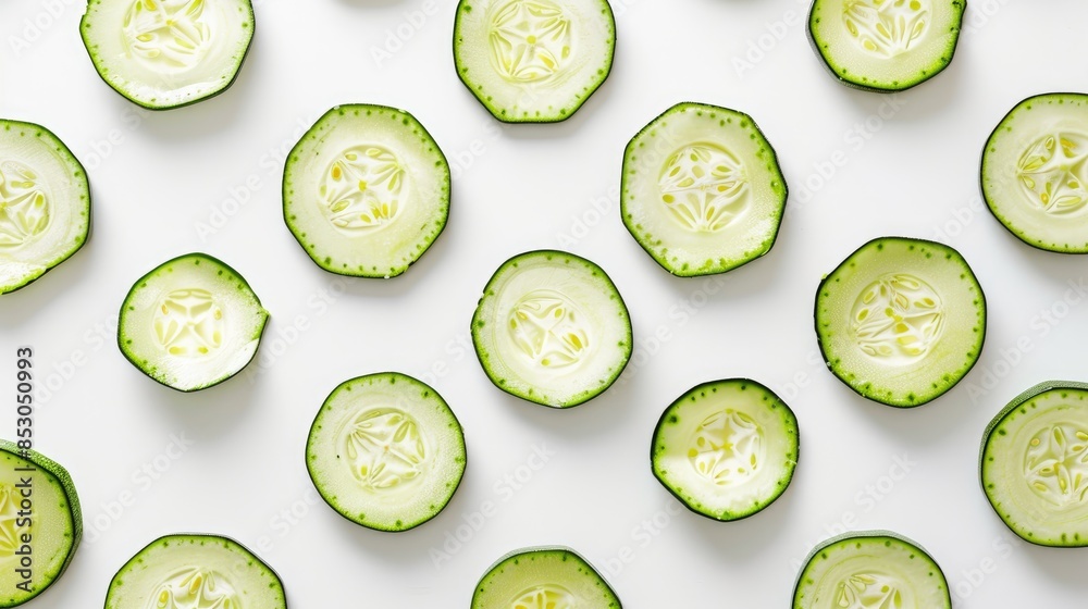 Fresh Sliced Green Zucchini Vegetable on White Background Fresh Sliced Green Zucchini Vegetable on White Background