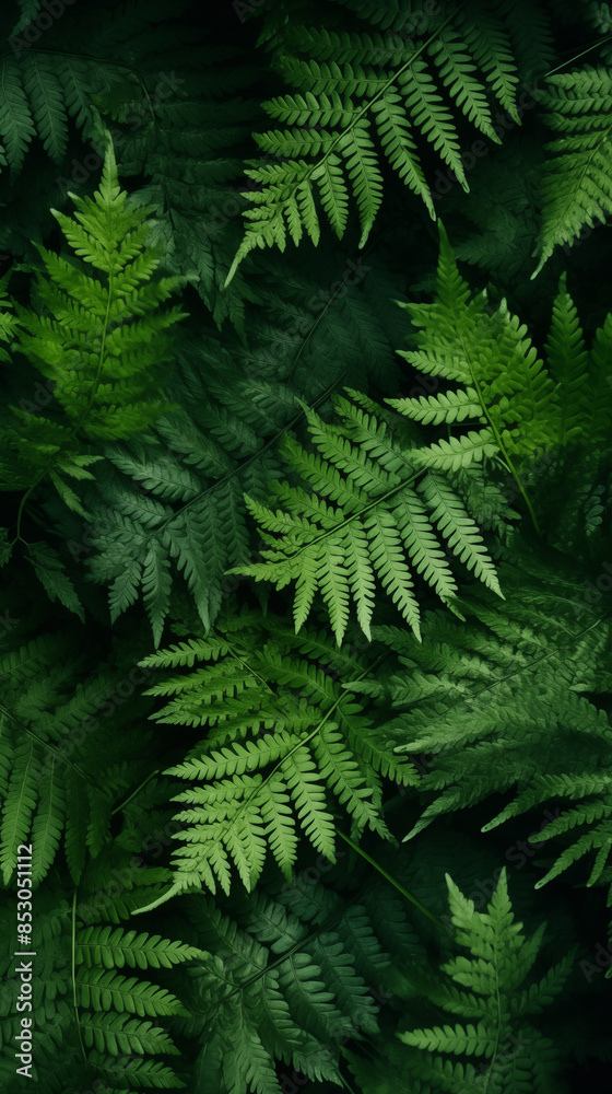 Green Fern Leaves, Texture Background Abstract Image Pattern, For Wallpaper, Background, Cover and Screen of Cell Phone, Smartphone, Computer, Laptop, Format 9:16 and 16:9 - PNG