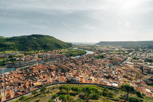 beautiful village of Bosa with colored houses and a medieval castle. Sardinia, Italy photo