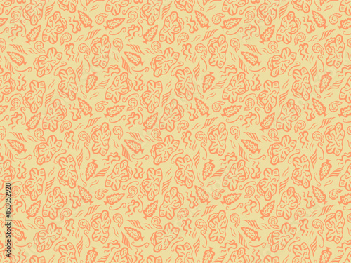 Seamless pattern made of abstract hand drawn curvy symbols. Components of pattern grouped - you can make bigger size of symbols and pattern. Abstraction. Signs and symbols.
