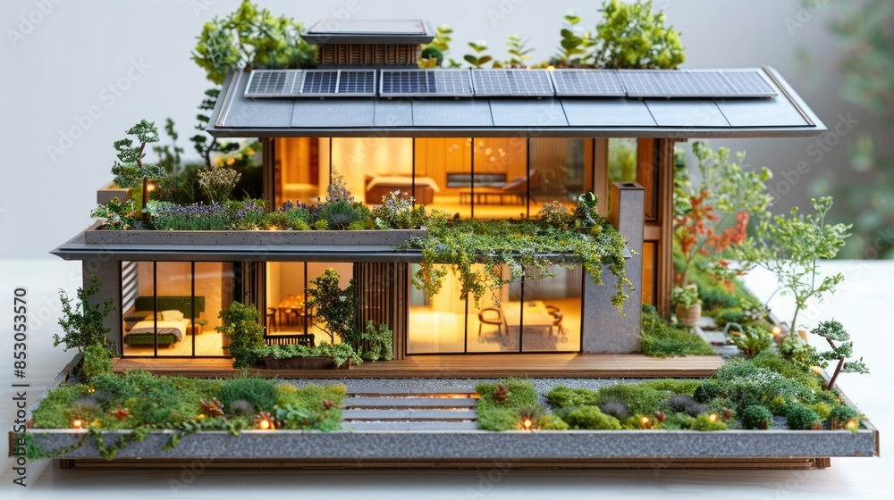 Architectural model of an eco-friendly house with solar panels and ... - Eco Friendly House Plans With Solar
