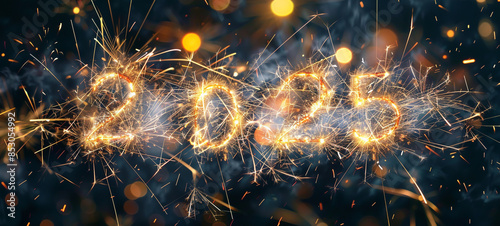 2025, the number of fireworks is 2025. New Year's Eve, night sky background photo