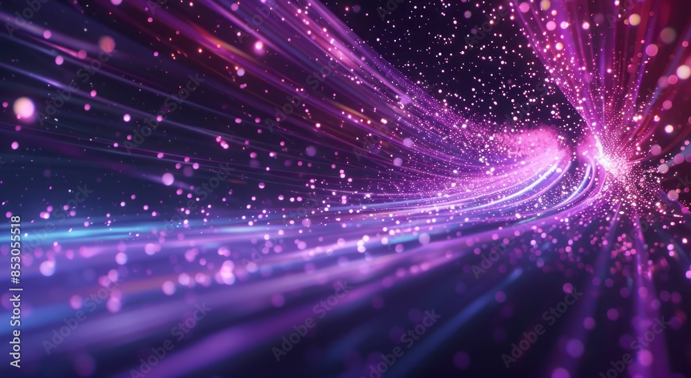 Naklejka premium A dark purple background with pink and blue lights in motion, creating an abstract digital art style