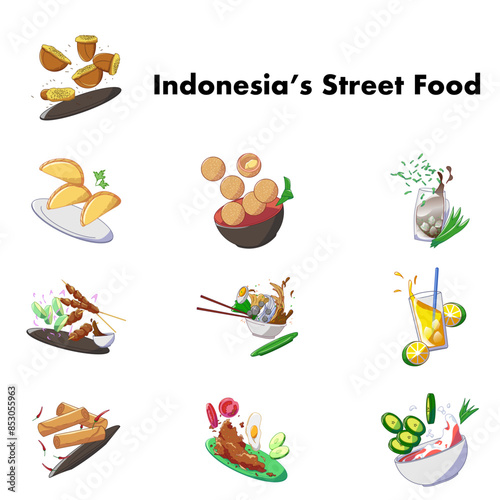 Indonesia’s Street Food illustrations in flat design