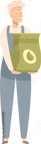 Full length illustration of an old farmer holding a large sack of flour