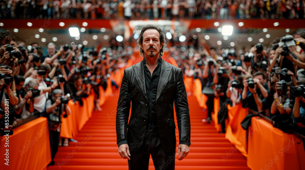 Fototapeta premium Caucasian actor on red carpet, cinema festival