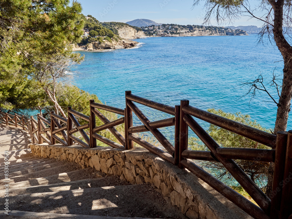 Obraz premium Ecological Walk of Benissa, Paseo Ecológico de Benissa in Spanish, a coastal path in the Mediterranean. Costa Blanca, Province of Alicante, Comunidad Valenciana, Spain, Europe