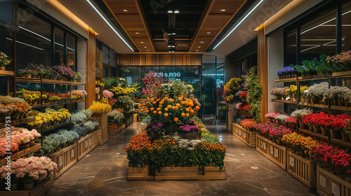a shop selling various flowers in the mall