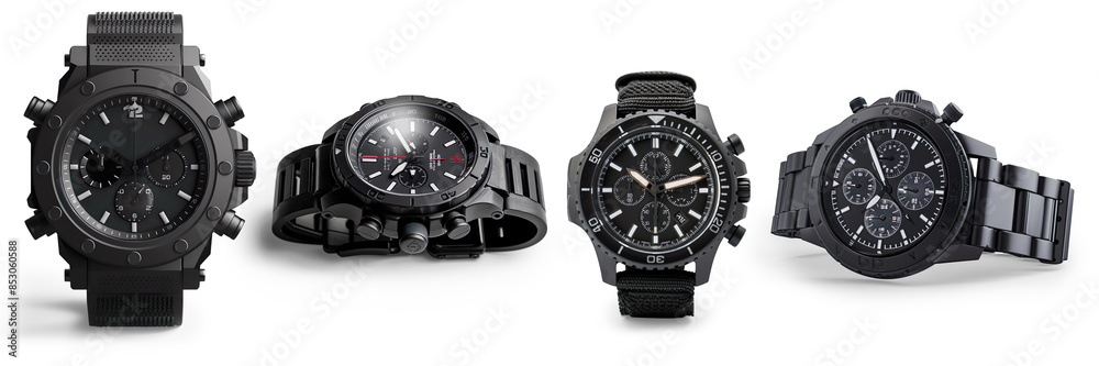 A set of Tactical Watch Essential Gear Accessory isolated on a transparent background A set of Tactical Watch Essential Gear Accessory isolated on a transparent background