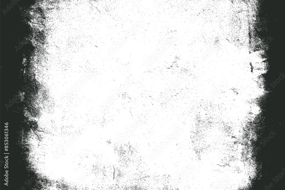 Black and white grunge frame. Distress overlay texture border. Abstract surface dust and rough dirty wall background concept. Worn, torn, weathered effect. Vector illustration, EPS 10.