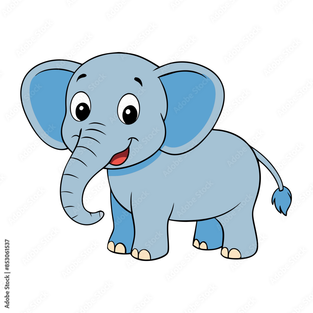 Naklejka premium cute cartoon elephant with large ears and a friendly expression.