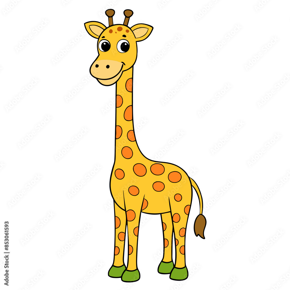 cute cartoon vector illustration of a giraffe standing with a friendly expression. cute cartoon vector illustration of a giraffe standing with a friendly expression.