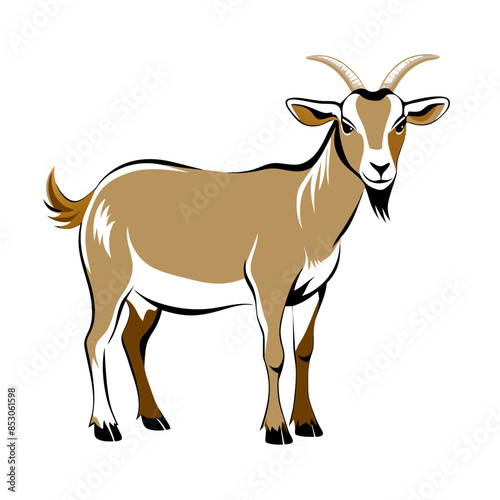 cartoon vector illustration of a goat with a beard and horns.