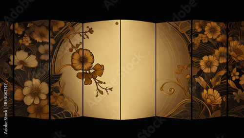 花と金屏風　AI画像　ジェネレーティブAI