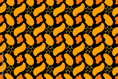 Seamless pattern with sausages on a black background.