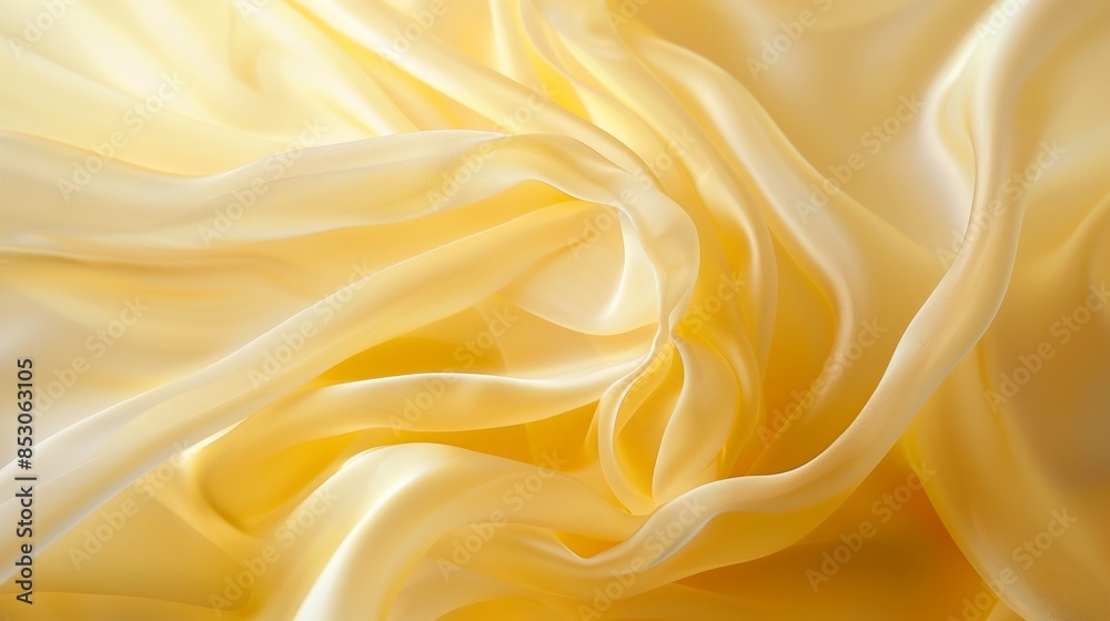 Texture, Close-Up of Elegant Yellow Fabric with Soft Folds Texture, Close-Up of Elegant Yellow Fabric with Soft Folds