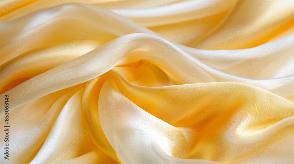 Texture, Close-Up of Elegant Yellow and White Fabric with Soft Folds Texture, Close-Up of Elegant Yellow and White Fabric with Soft Folds
