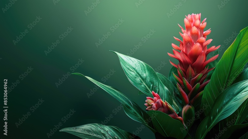 Fototapeta premium Green background with a ginger flower