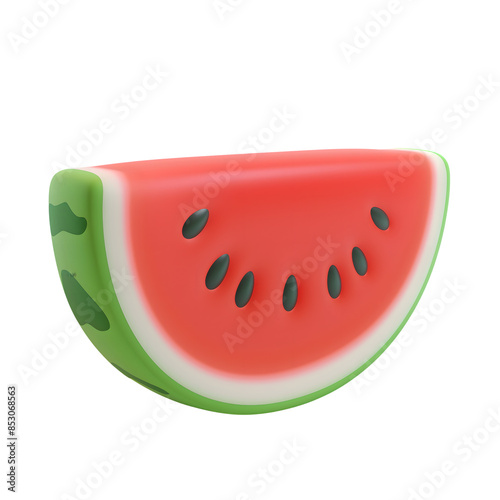 Watermelon slice realistic 3D isolated on transparent background. generative ai