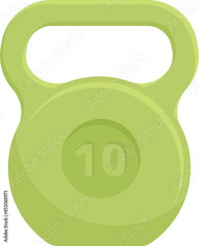 Green kettlebell showing ten kilograms for weightlifting, isolated on a white background