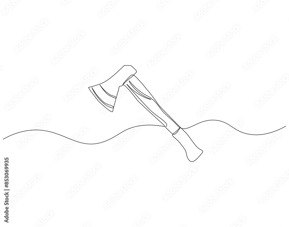 Continuous one line drawing of axe. One line drawing illustration of axe. Single line of lumberjack concept. Editable outline. Continuous one line drawing of axe. One line drawing illustration of axe. Single line of lumberjack concept. Editable outline.