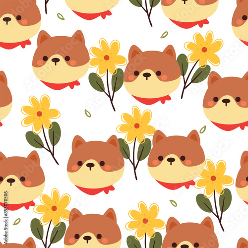 seamless pattern cartoon puppy and flower. cute animal wallpaper for textile, gift wrap paper