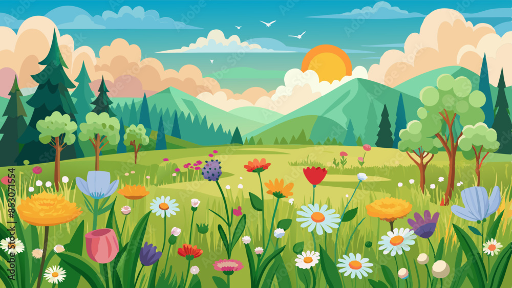 Naklejka premium spring-meadow-with-wildflowers
