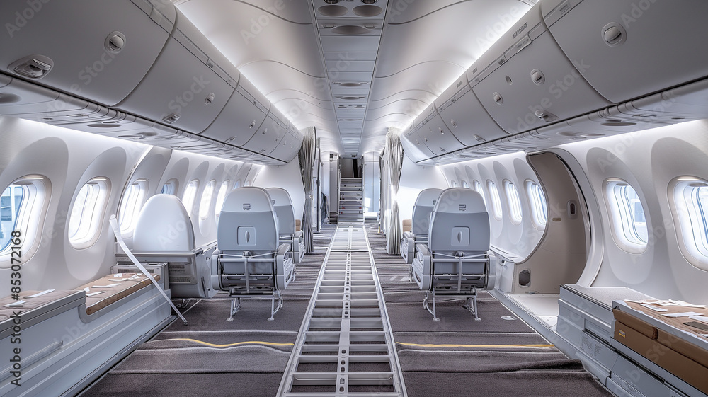 Obraz premium Modernizing the Interior of a Jet: Refurbishment Work 