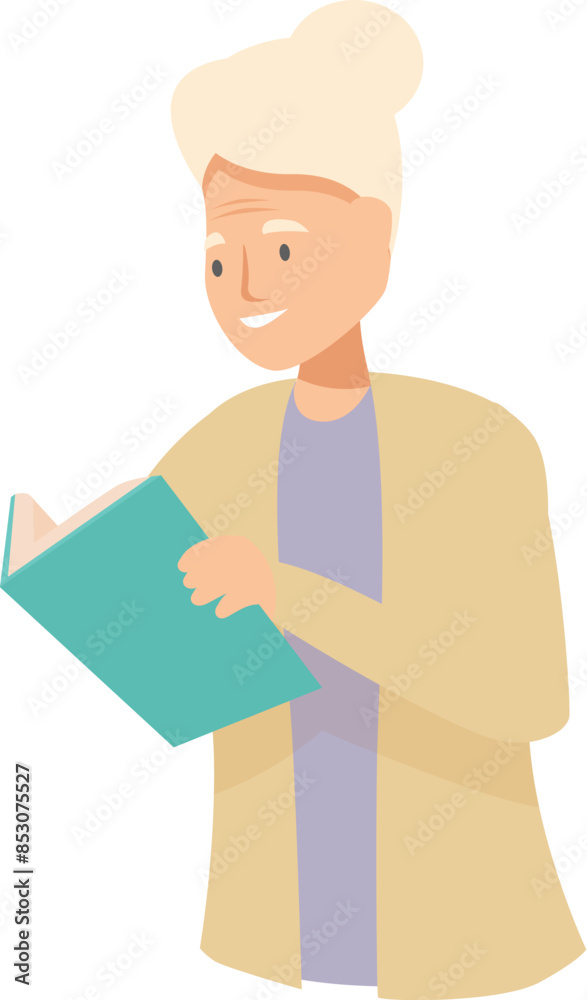 Happy grandmother is holding a book and reading, isolated on white background Happy grandmother is holding a book and reading, isolated on white background