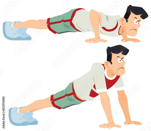 Man does push-ups. Illustration for internet and mobile website.