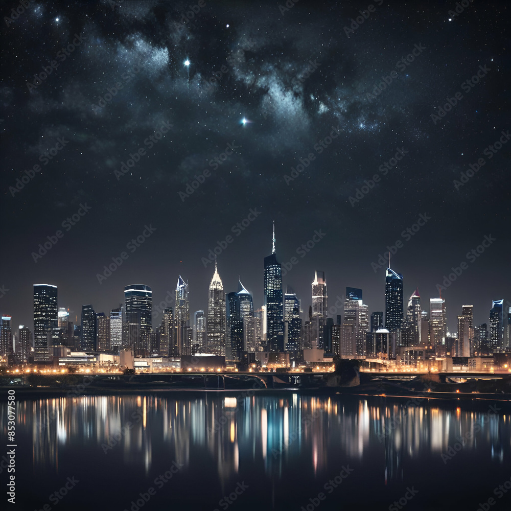 Obraz premium City night with galaxy