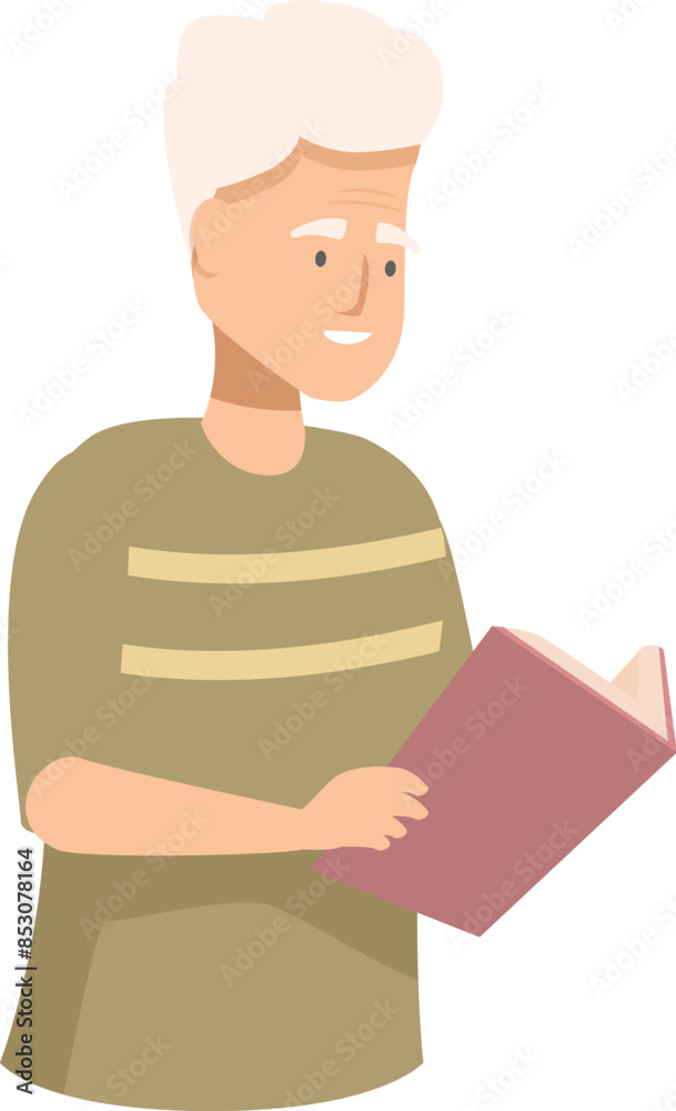 Senior caucasian man is standing and reading a book, interested in the story Senior caucasian man is standing and reading a book, interested in the story