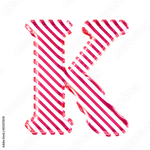 White symbol with pink diagonal ultra thin straps. letter k