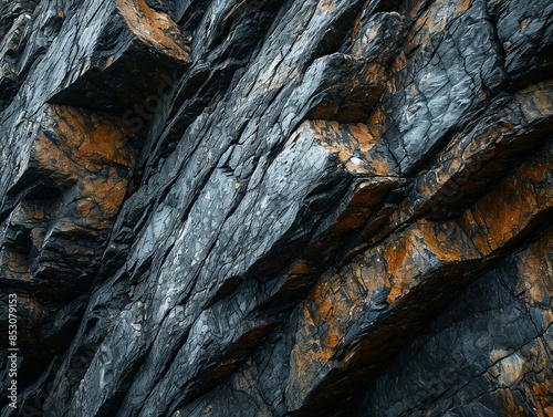 A rough black stone with a ...
