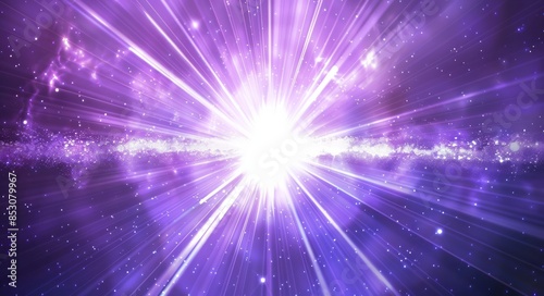 A glowing purple light with rays of white and blue radiating outwards from the center, creating an abstract background